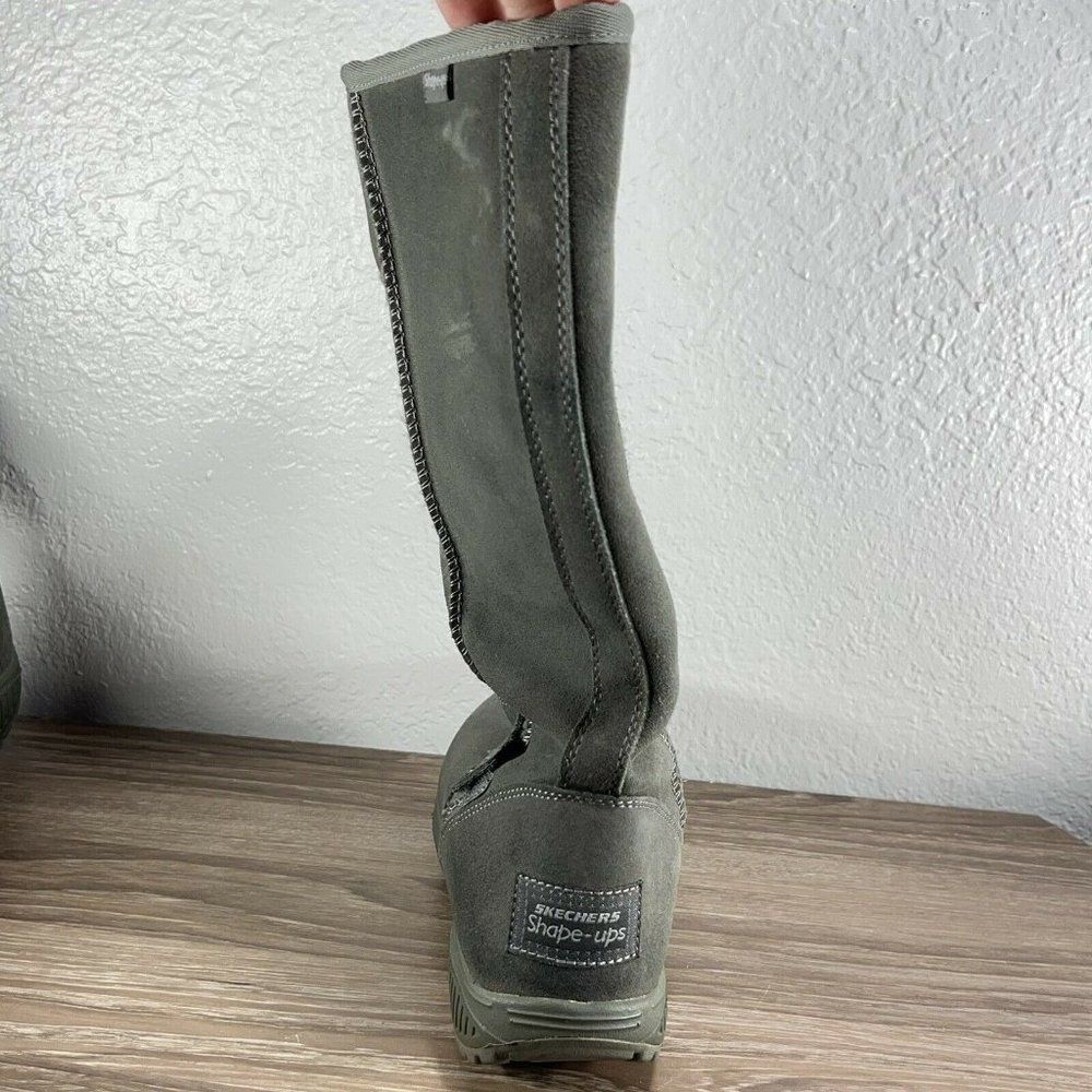 Women's Sketchers Shape Ups Toning Boots Green Suede Sz 9 Shearling Line 24857 - Picture 5 of 7